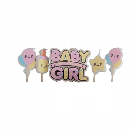 Lumânări tort - Set 5 lumanari aniversare pentru tort ' Happy B'day Baby Girl ' 5 cm LZ2667