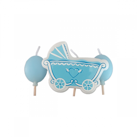 Lumânări tort - Set 3 lumanari aniversare pentru tort ' Carucior bebe si baloane ' 5 cm LZ2658