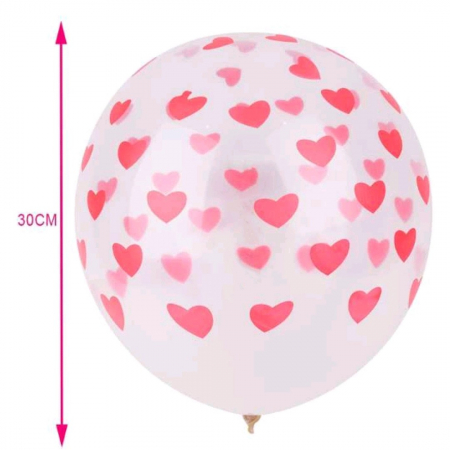 Baloane - Set 6 baloane transparente cu inimioare FA0536