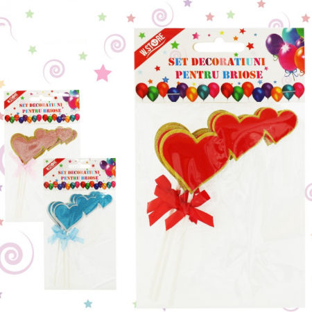Accesorii party - Set 3 decoratiuni cu inimioare pentru briose 061468