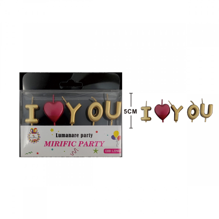 Lumânări tort - Set 5 lumanari aniversare pentru tort ' I Love You ' 5 cm LZ2551