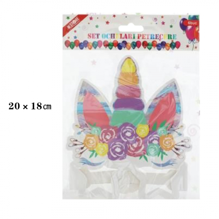 Articole party - Set 6 ochelari din carton pentru party ' Unicorn ' 082538