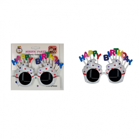 Articole party - Ochelari pentru petrecere ' Happy Birthday ' 18 cm QT9322alb