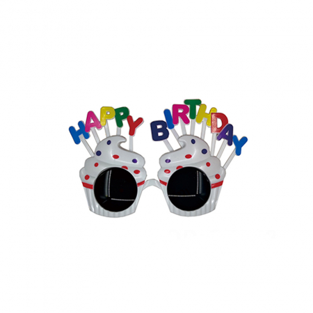Articole party - Ochelari pentru petrecere ' Happy Birthday ' 18 cm QT9322alb