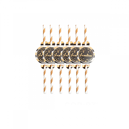 Tacâmuri - Set 6 paie pentru bauturi din hartie ' La multi ani ' 20 cm PZ3485