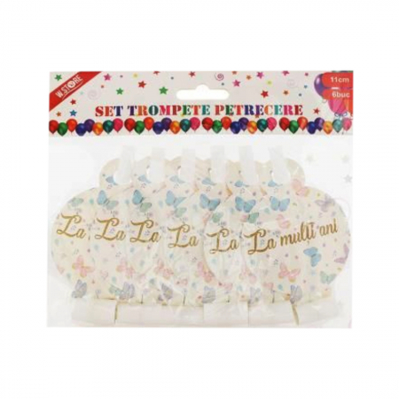 Articole party - Set 6 trompete cu fluturi pentru party 082592