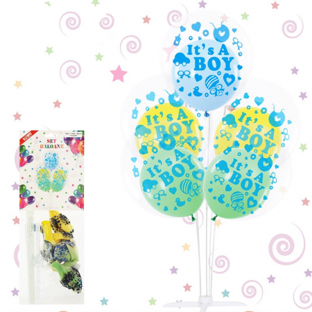 Articole party - Set 5 baloane aniversare cu suport  ' It's a boy ' 058690