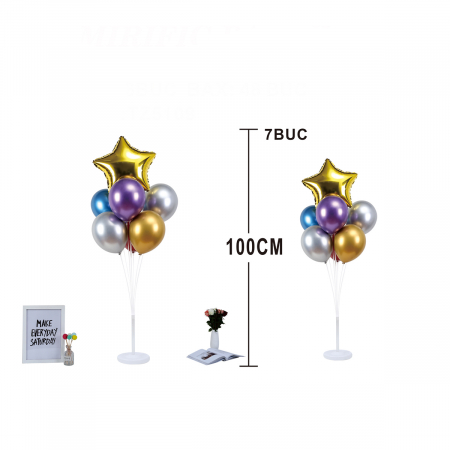 Articole party - Set 7 baloane metalizate din latex cu suport 100 cm TZ5109