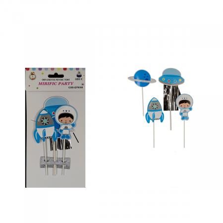 Accesorii party - Set 4 decoratiuni pentru tort cu tematica spatiu QT9358