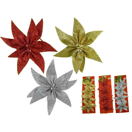 Articole casă - Set 4 flori decorative cu sclipici pentru Craciun 396035