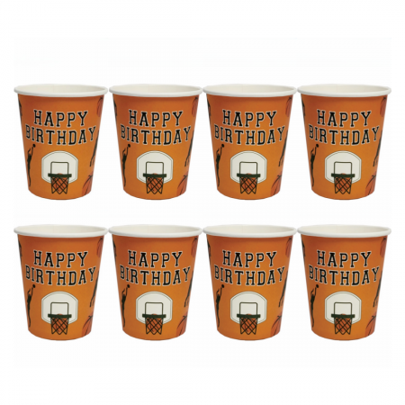 Accesorii party - Set 8 pahare pentru petrecere cu tematica Baschet PZ7443