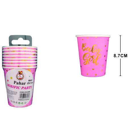 Tacâmuri - Set 8 pahare pentru petrecere ' Baby girl ' PZ3266