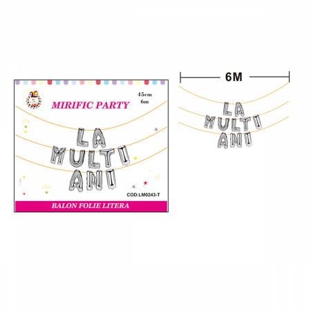 Articole party - Set aranjament 10 baloane din folie ' La multi ani ' 6 m x 45 cm LM0243-T