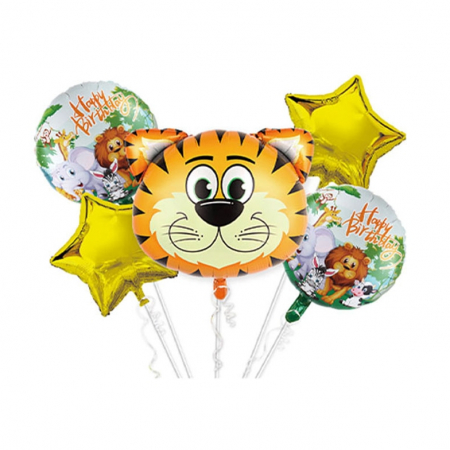 Baloane - Set aranjament 5 baloane folie cu tematica jungla - leu 50 cm TZ5176