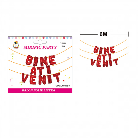 Baloane - Set aranjament 12 baloane din folie  ' Bine ati venit ' 6 m x 45 cm LM0402-R