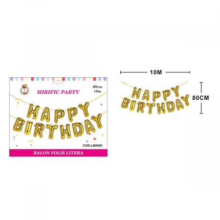Baloane - Set aranjament 13 baloane din folie ' Happy birthday ' 10 m x 80 cm LM0591