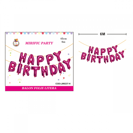 Baloane - Set aranjament 13 baloane din folie ' Happy birthday ' 6 m x 45 cm LM0237-H