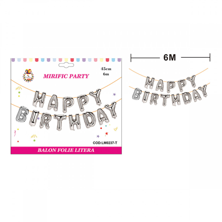 Articole party - Set aranjament 13 baloane din folie ' Happy birthday ' 6 m x 45 cm LM0237-T