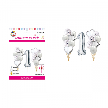 Articole party - Set aranjament 15 baloane cu confetti cifra ' 1 ' 80 cm TZ5239