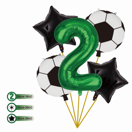 Articole party - Set aranjament 5 baloane folie si latex cu tematica Fotbal 80 cm TZ5378