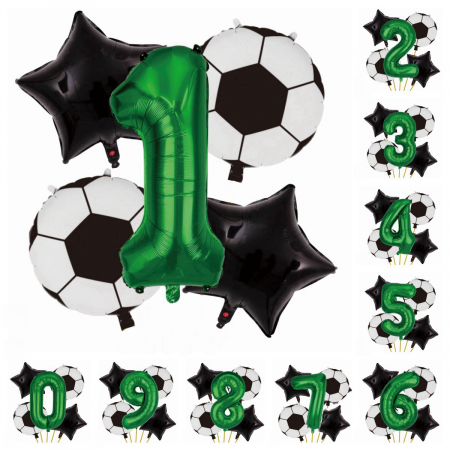Baloane - Set aranjament 5 baloane folie si latex cu tematica Fotbal 80 cm TZ5378