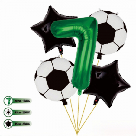 Baloane - Set aranjament 5 baloane folie si latex cu tematica Fotbal 80 cm TZ5378