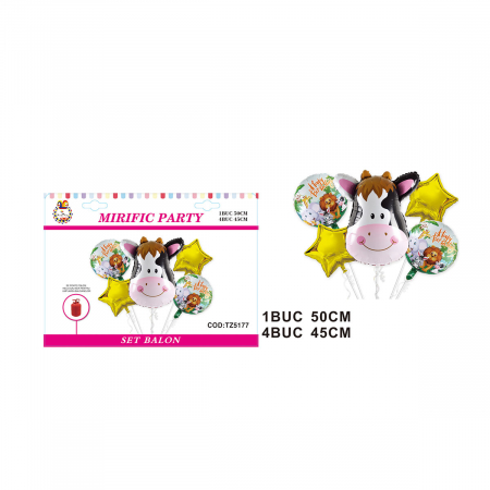 Baloane - Set aranjament 5 baloane folie figurina cap vacuta 50 cm TZ5177