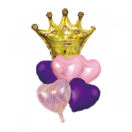 Articole party - Set aranjament 6 baloane folie figurina coronita 75 x 70 cm TZ5234