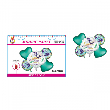 Articole party - Set aranjament 5 baloane folie cu tematica sirena 66 x 72 cm TZ5194