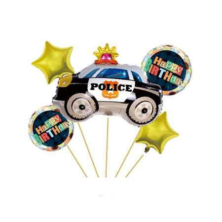 Baloane - Set aranjament 5 baloane folie figurina masina politie 74 x 61 cm TZ5286