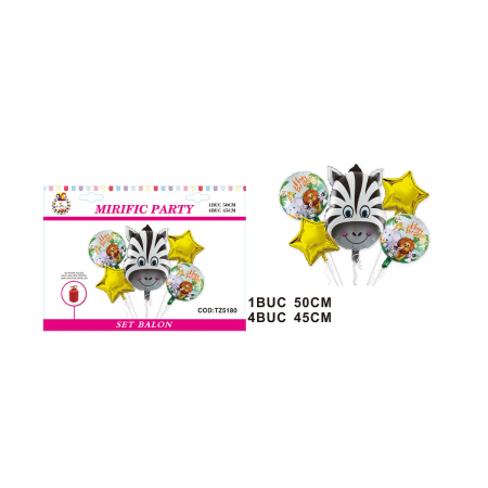 Baloane - Set aranjament 5 baloane folie tematica jungla - zebra 50 cm TZ5180