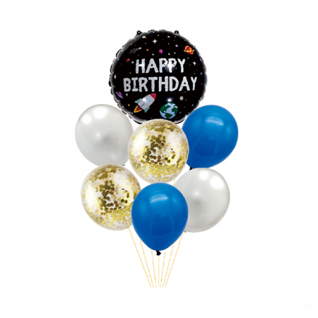 Articole party - Set aranjament 7 baloane cu confetti ' Happy Birthday ' 45 cm TZ5208