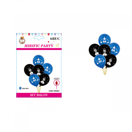 Articole party - Set aranjament 6 baloane latex cu tematica astronaut 30 cm TZ5201