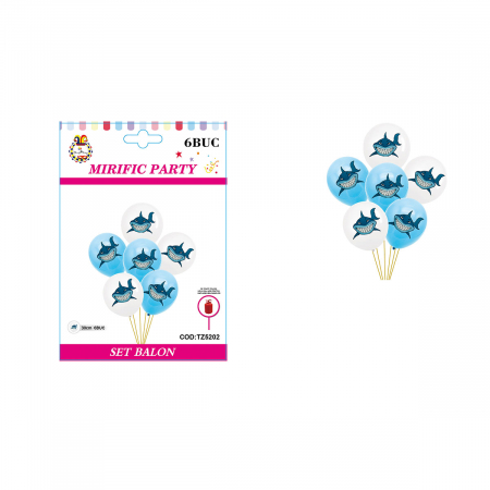 Articole party - Set aranjament 6 baloane latex cu print rechini 30 cm TZ5202