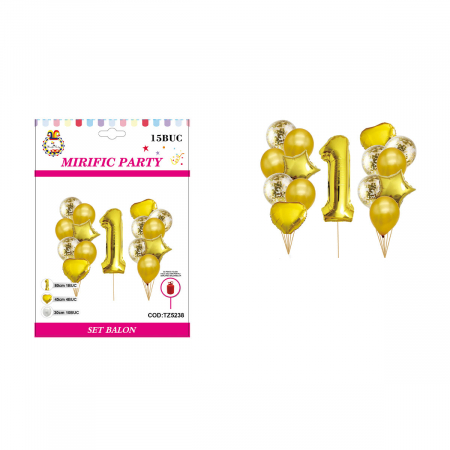 Baloane - Set aranjament 15 baloane cu confetti cifra ' 1 ' 80 cm TZ5238