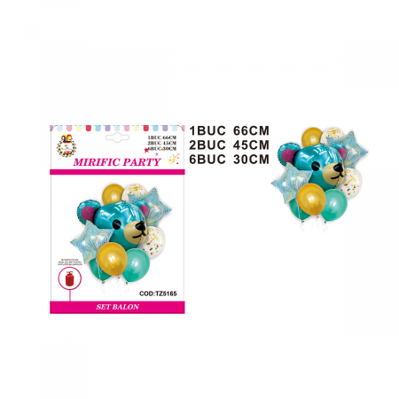 Articole party - Set aranjament 9 baloane cu confetti figurina ' Ursulet ' 66 cm TZ5165