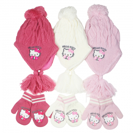 Căciuli, șepci si pălării - Set caciula si manusi ' Hello Kitty ' NH4132
