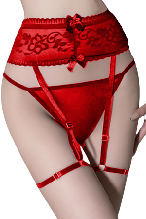 Lenjerie erotică - Set chiloti tanga si portjartier LH2069rosu