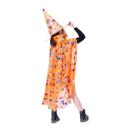 Articole pentru sărbători - Set costum pentru Halloween 2-in-1, Pelerina si palarie MAS-205portocaliu