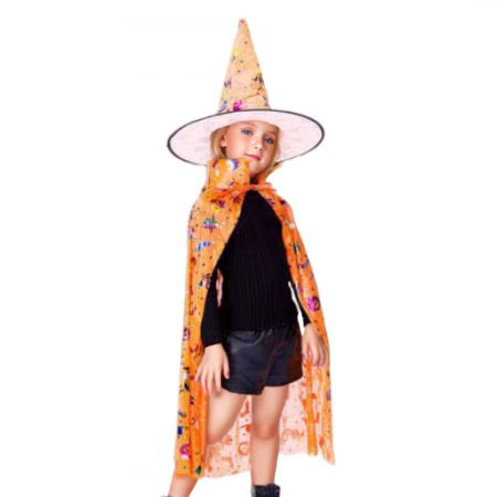 Articole pentru sărbători - Set costum pentru Halloween 2-in-1, Pelerina si palarie MAS-205portocaliu