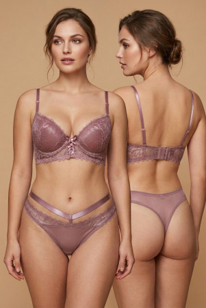 Lenjerie damă - Set doua piese lenjerie intima, sutien cu push-up si chiloti sexy G-20roz