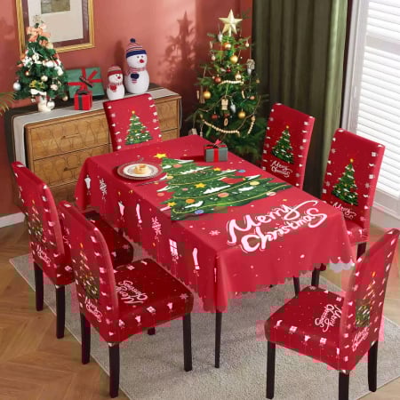 Articole pentru sărbători - Set fata de masa si 4 huse pentru scaune, model Craciun 6220-2529