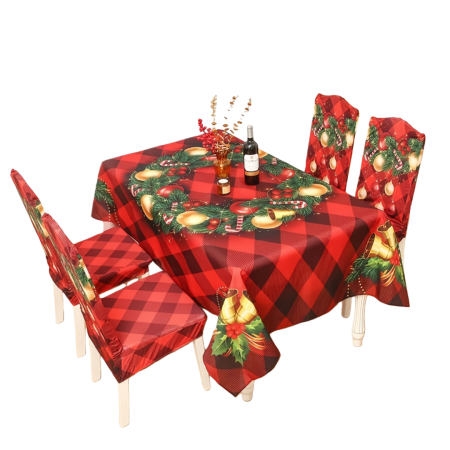 Huse scaune și canapele - Set fata masa si 4 huse scaune, model Craciun 6220-37/39