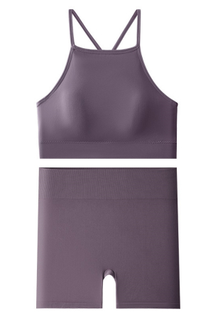 Fitness - Set fitness 2 piese, bustiera push-up si colanti scurti XXP-6507mov