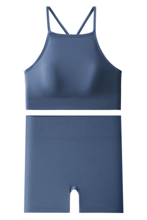 Fitness - Set fitness 2 piese, bustiera push-up si colanti scurti XXP-6507albastru