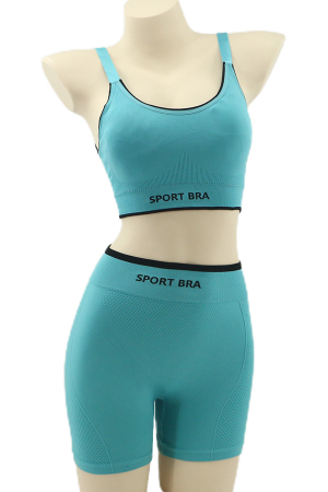 Colanți - Set fitness 2 piese, bustiera si colanti scurti YAN-6757albastru deschis