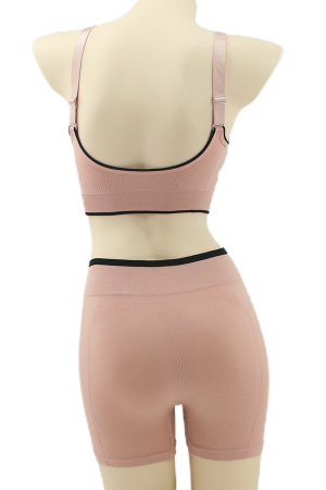Colanți - Set fitness 2 piese, bustiera si colanti scurti YAN-6757roz