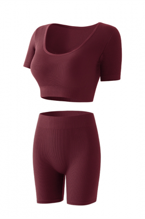 Fitness - Set fitness 2 piese, top cu maneca scurta si colanti scurti XXP-8910visiniu