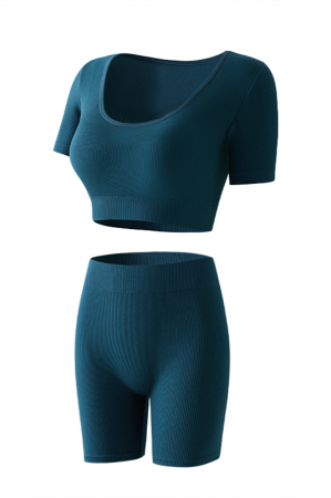 Fitness - Set fitness 2 piese, top cu maneca scurta si colanti scurti XXP-8910albastru