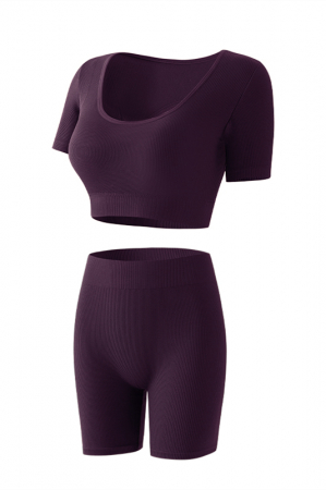 Fitness - Set fitness 2 piese, top cu maneca scurta si colanti scurti XXP-8910mov